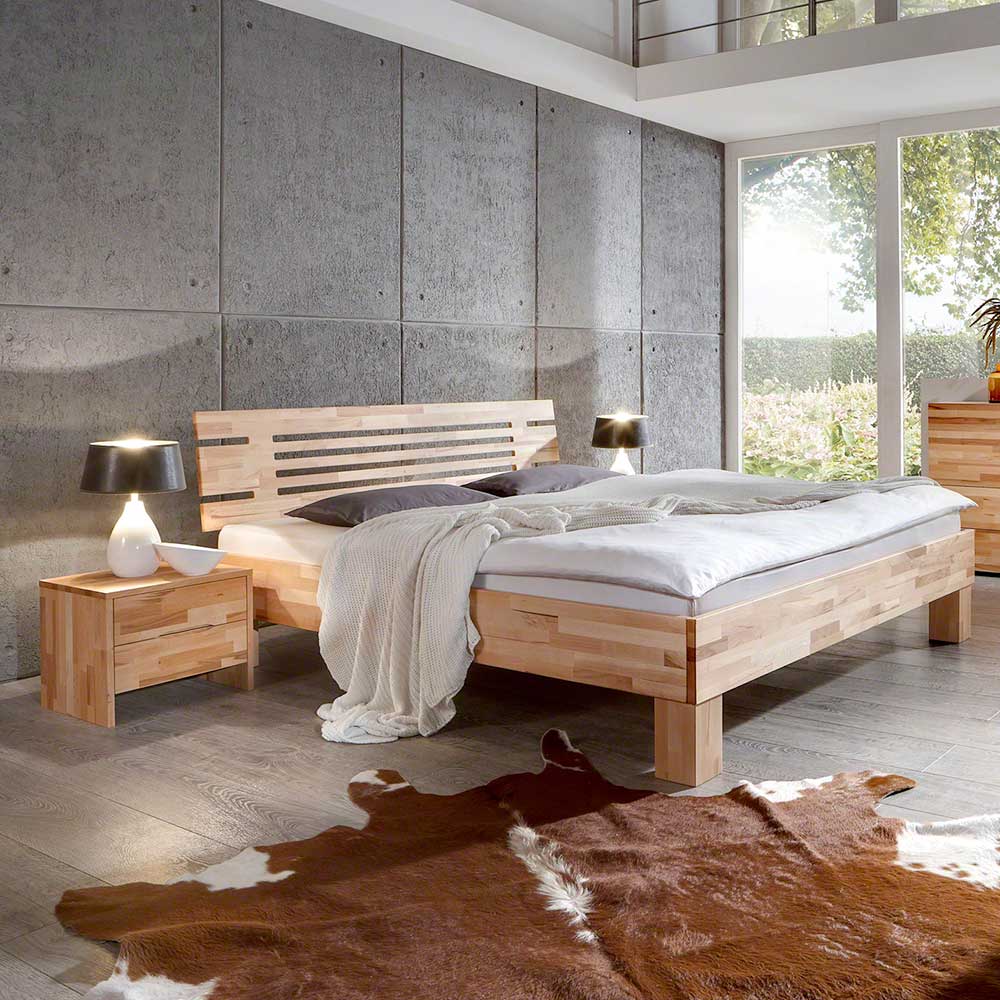 Doppelbett Set Ambo aus Kernbuche massiv mit Nachtkonsolen (dreiteilig)