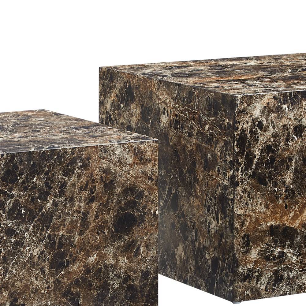 Zweisatztisch Neclas in quadratischer Form - Braun Marmoroptik (zweiteilig)