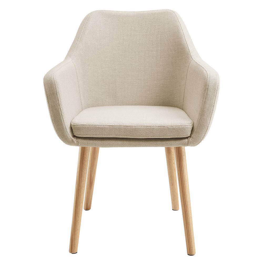 Armlehnstuhl Dori in Beige mit Gestell aus Massivholz