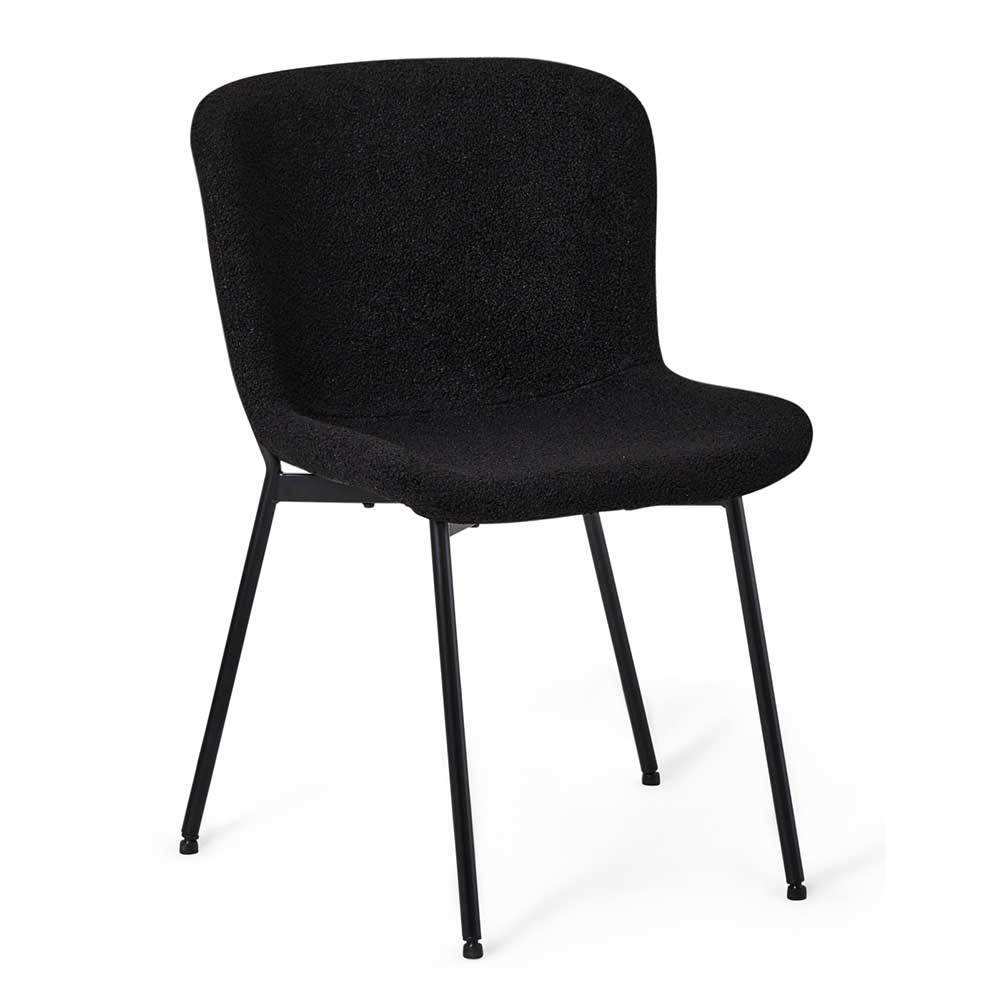 Esstisch Stühle Lugania aus Boucle in Schwarz (2er Set)