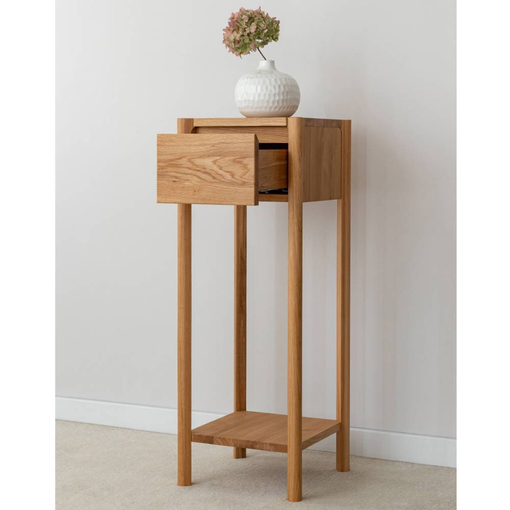 Blumensäule Gravura aus Eiche Massivholz mit einer Schublade