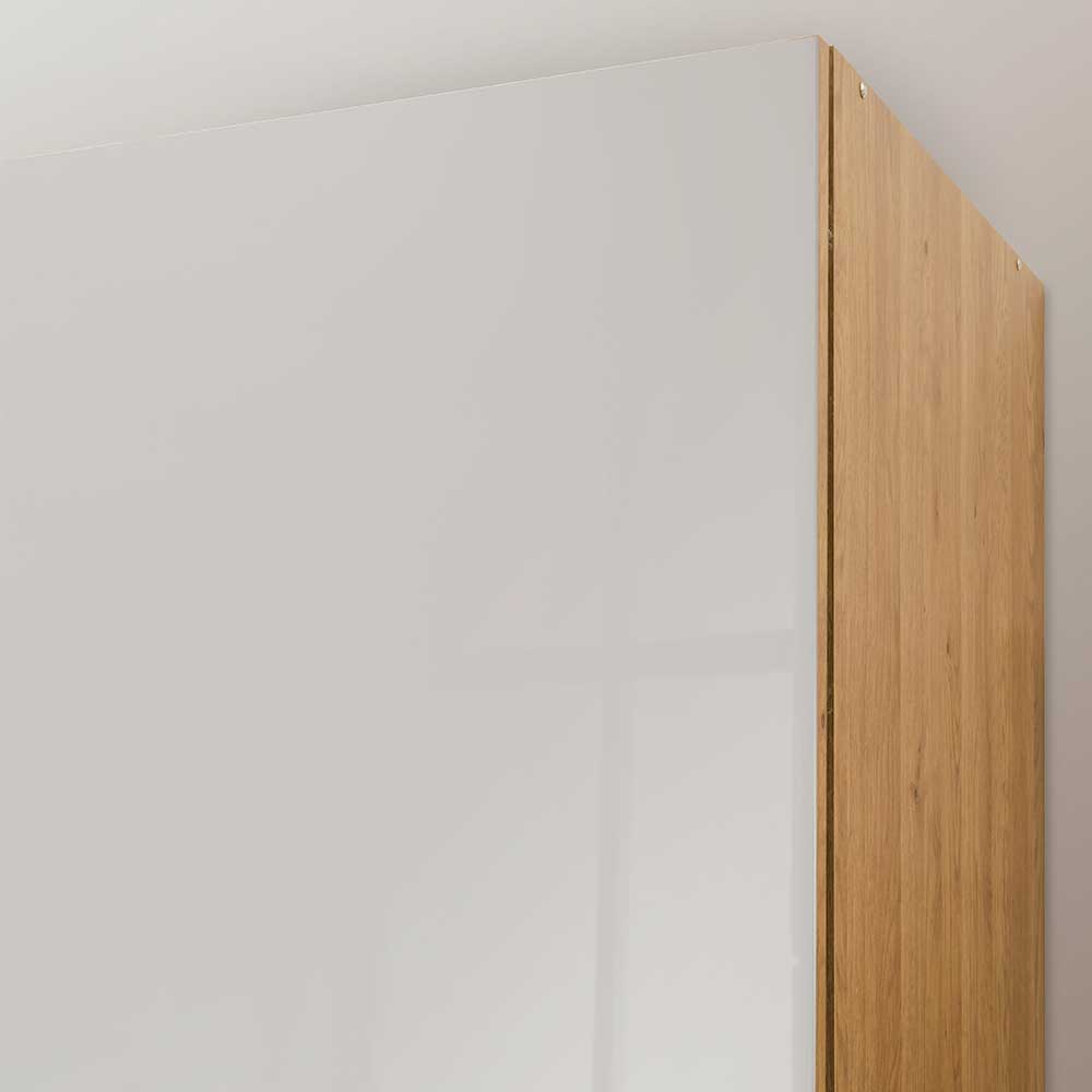 Schwebetürenschrank Veyfas in Beige Glas beschichtet und Eiche teilmassiv