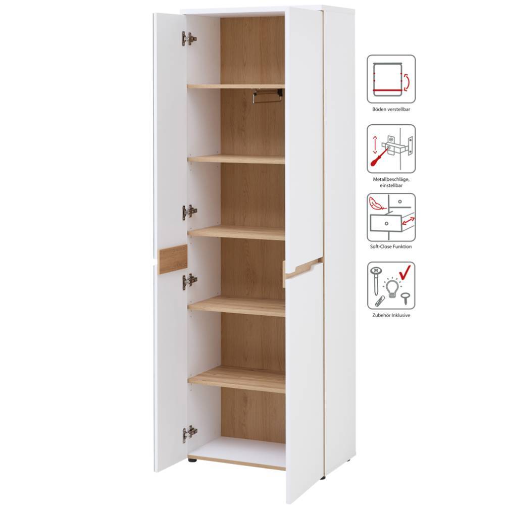 Dielenschrank Mariocavo in Weiß mit Spiegeltür