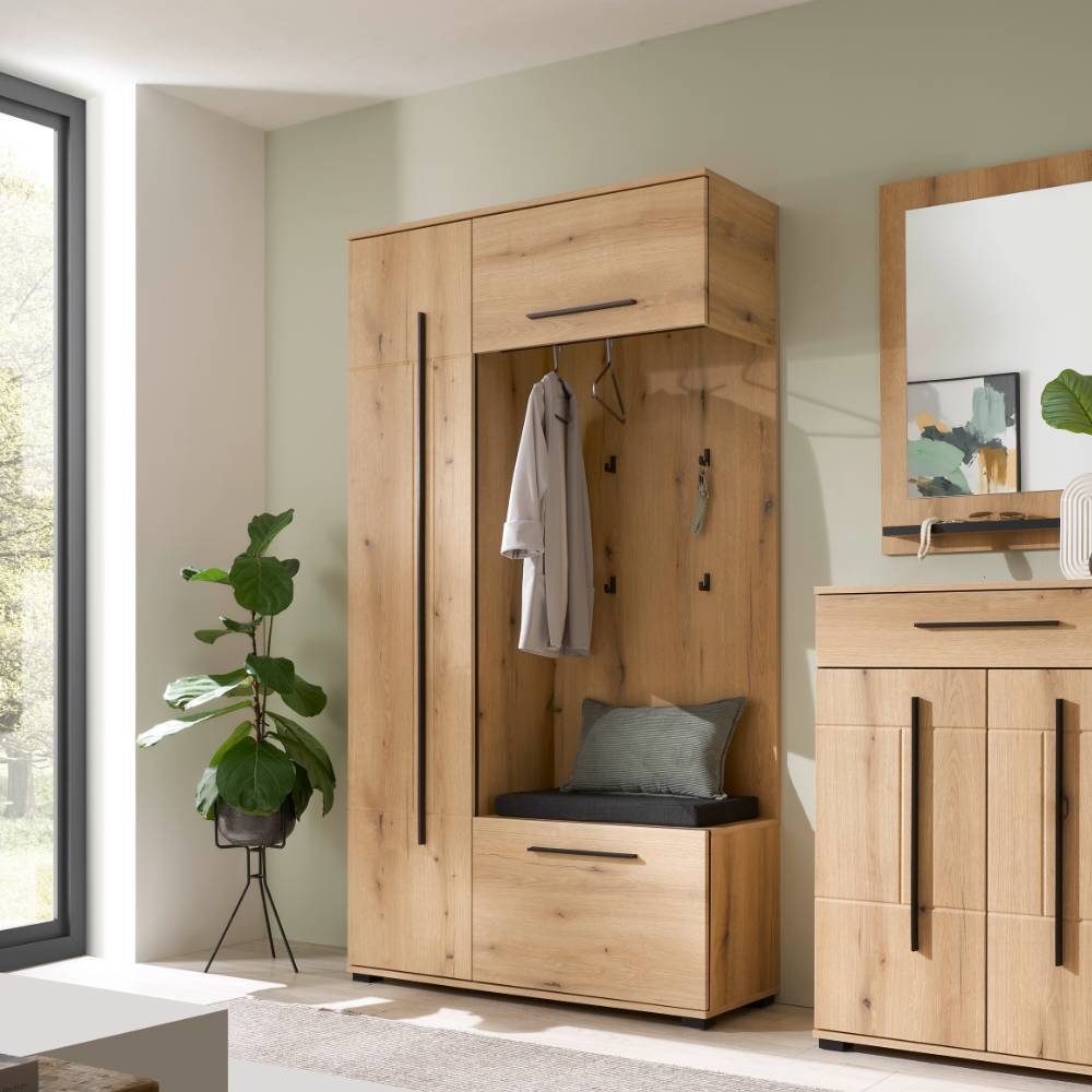 Kompakt Garderobe Nemphia in Eichefarben 111 cm breit