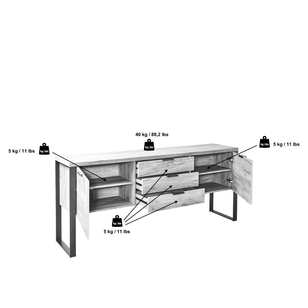 Sideboard Reymon im Industry und Loft Stil mit drei Schubladen