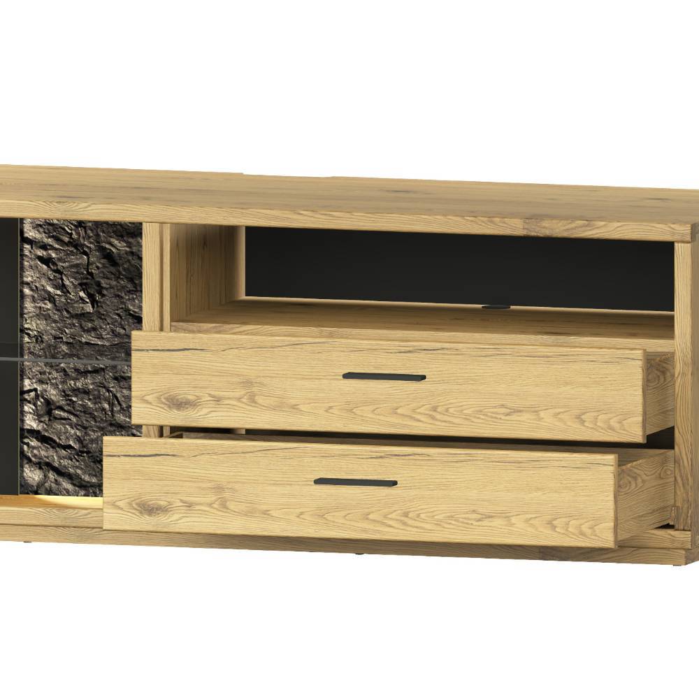 Schrankwand Wohnzimmer Ostoro in Wildeiche Bianco 206 cm hoch (zweiteilig)