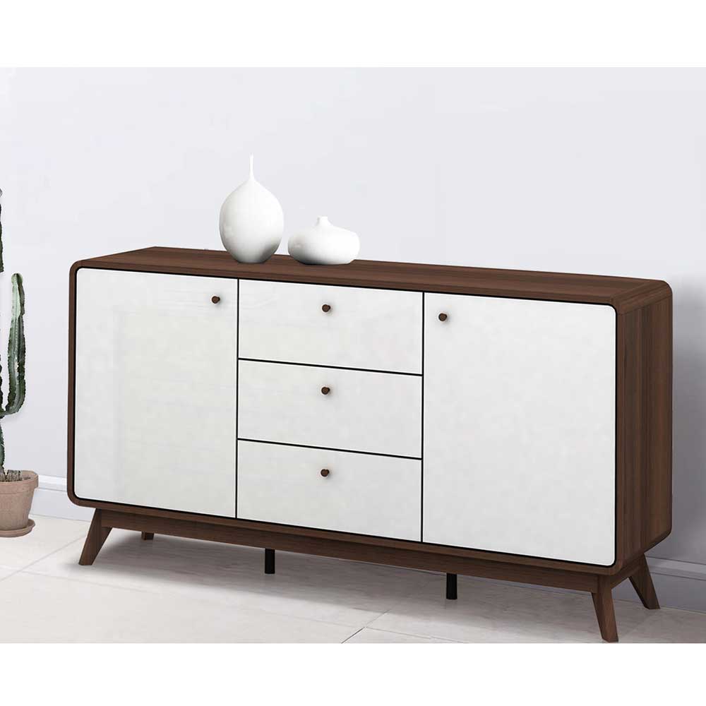 Wohnzimmer Sideboard Crenal in Weiß und Walnussfarben im Skandi Design