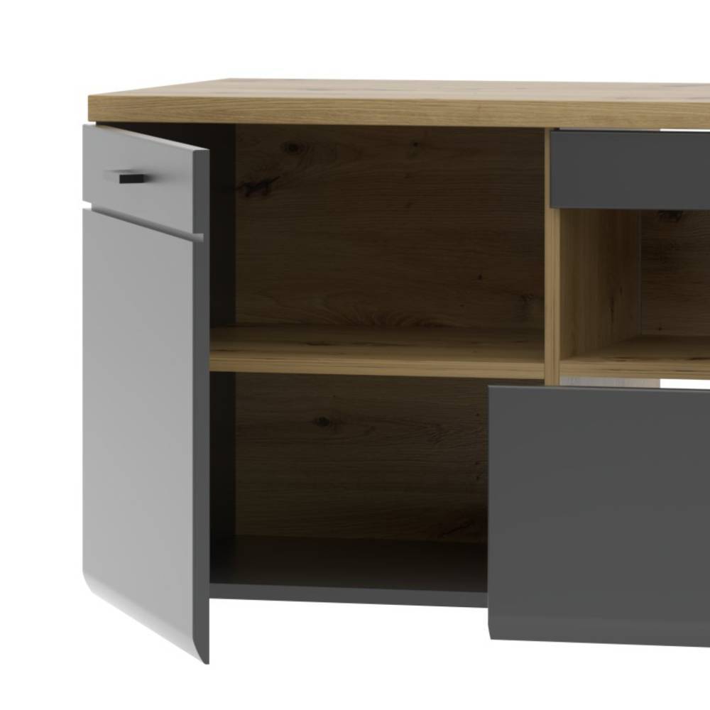 Wohnwand modern Yarisis Wandmontage in Wildeichefarben & Dunkelgrau (achtteilig)