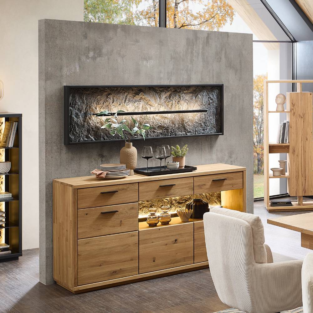 Esszimmermöbel Ostoro in Wildeiche Bianco in modernem Design (zweiteilig)
