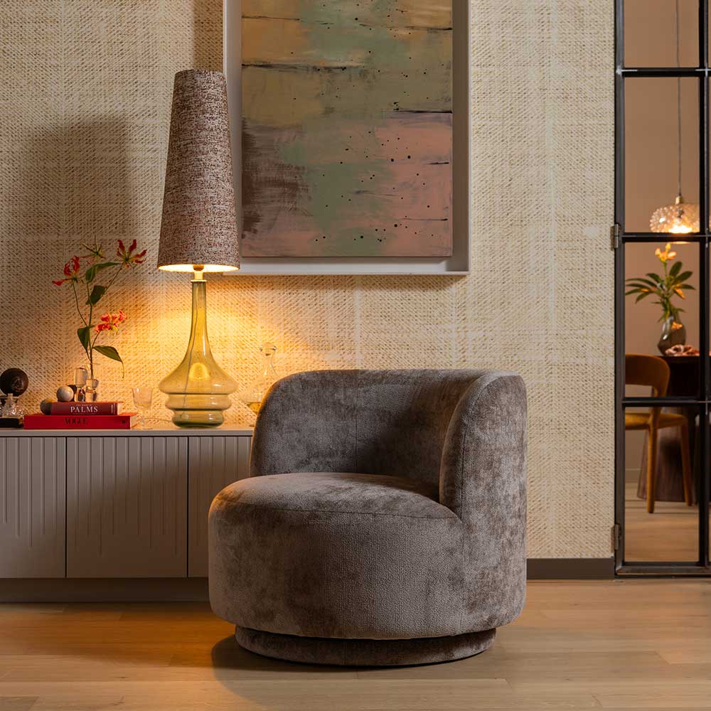 Sessel Vasteca in Taupe aus Chenillegewebe