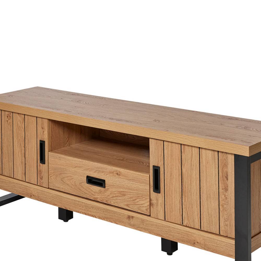 TV Lowboard Precio in Holzoptik foliert mit einem offenen Gerätefach