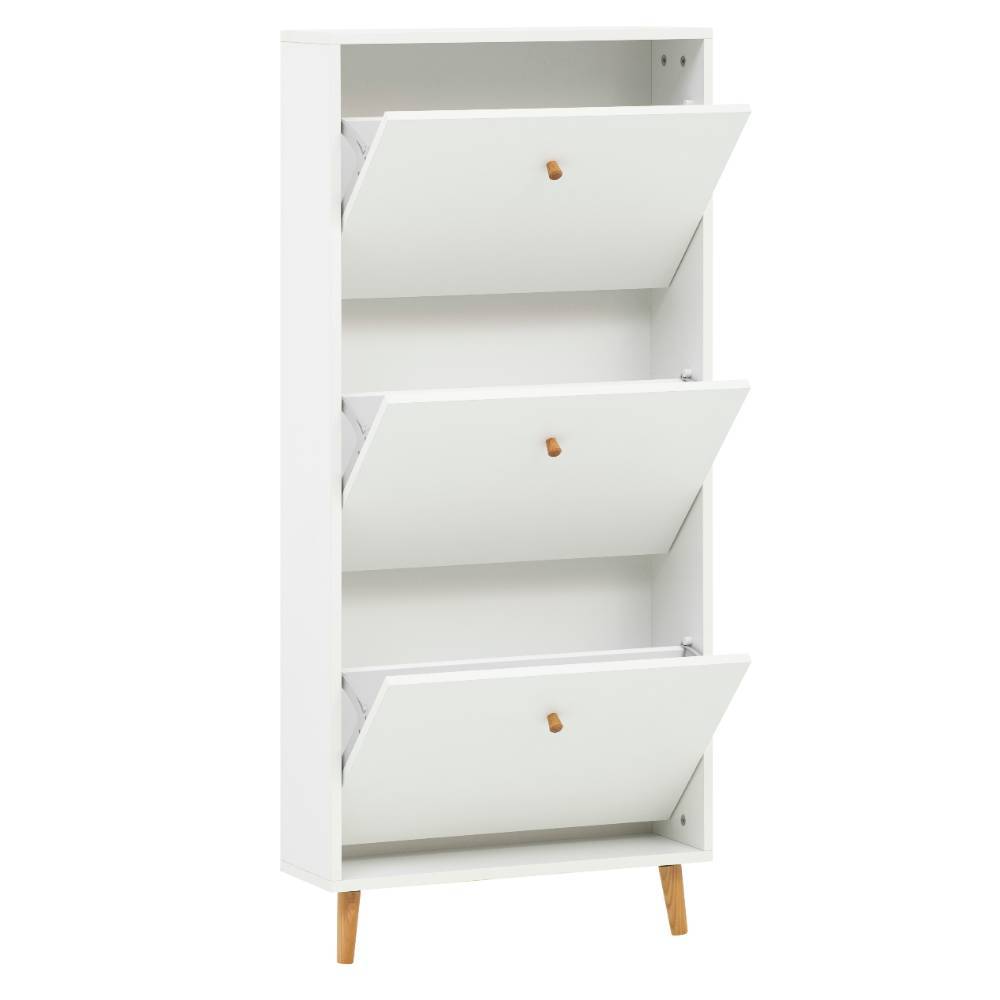 Schuhklappenschrank Linz in Weiß matt im Skandi Design