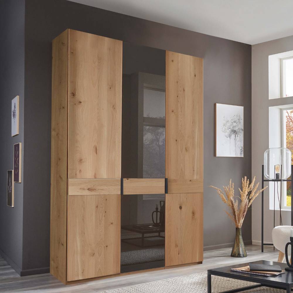 Moderner Kleiderschrank Merkur mit Drehtüren in Eiche Bianco & Dunkelbraun