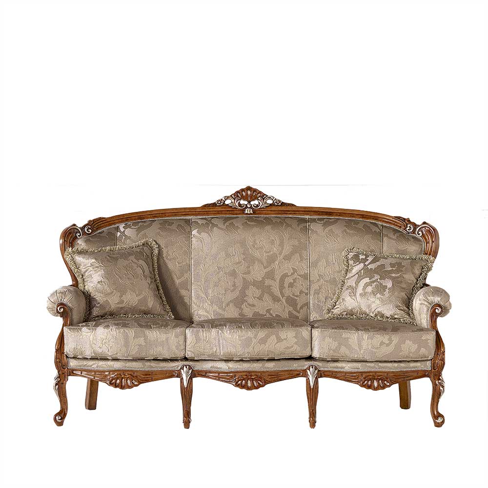 Barockes Dreisitzer Sofa Vimaria in Beige - Buche braun und Silberfarben