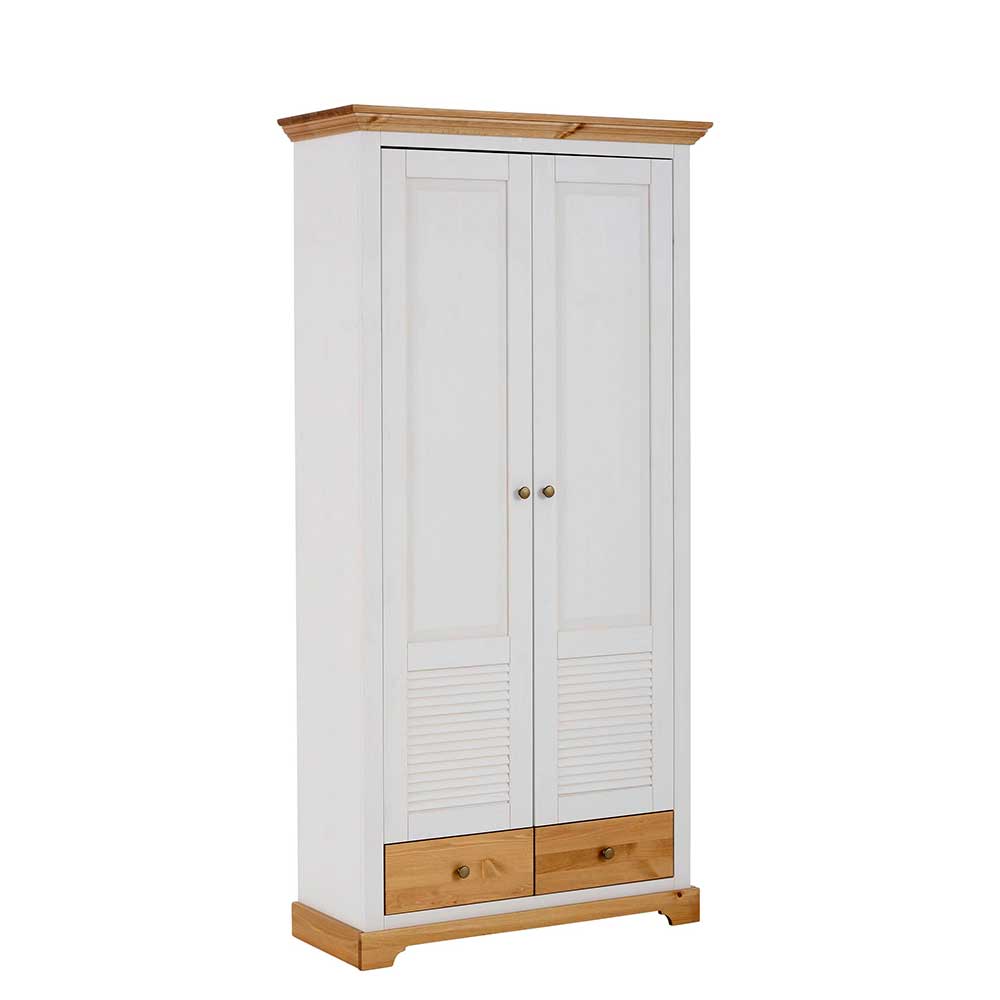 Garderobenschrank Lucris in Kiefer Honigfarben und Weiß