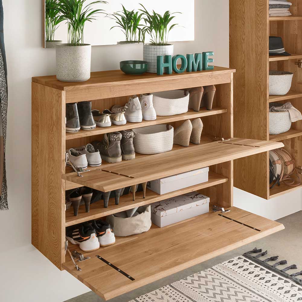 Garderobenprogramm Nietran aus Asteiche Massivholz mit Schuhschrank (vierteilig)