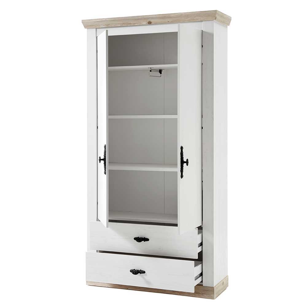 Landhausstil Flurgardarobe Flurencina in Weiß und Pinienfarben (fünfteilig)