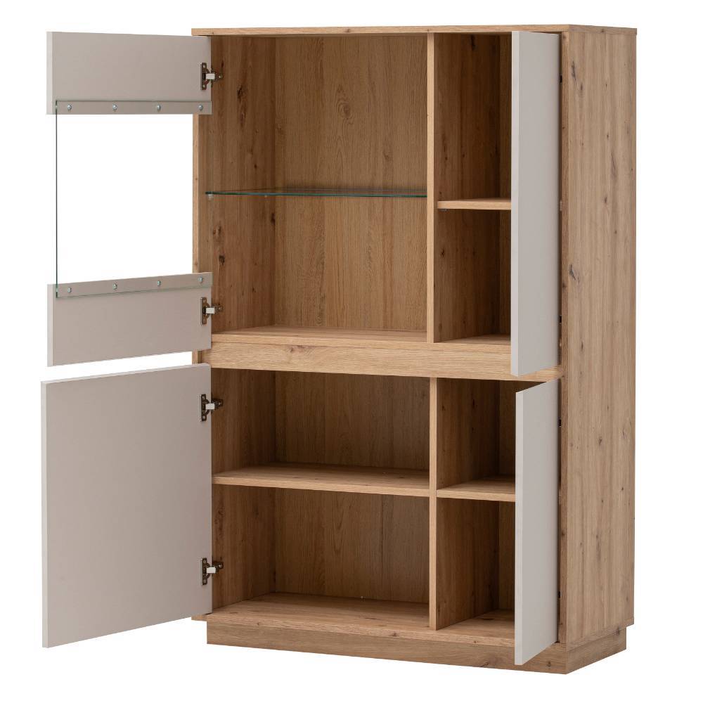 Highboard Ikba in Wildeichefarben und Hellgrau