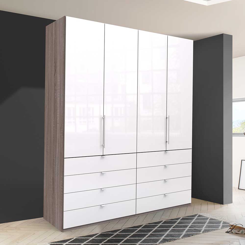 Schlafzimmerschrank Yunidra in modernem Design Trüffelfarben und Weiß
