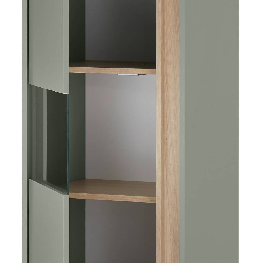 Wohnzimmerschrank modern Ulfava in Graugrün und Eichefarben