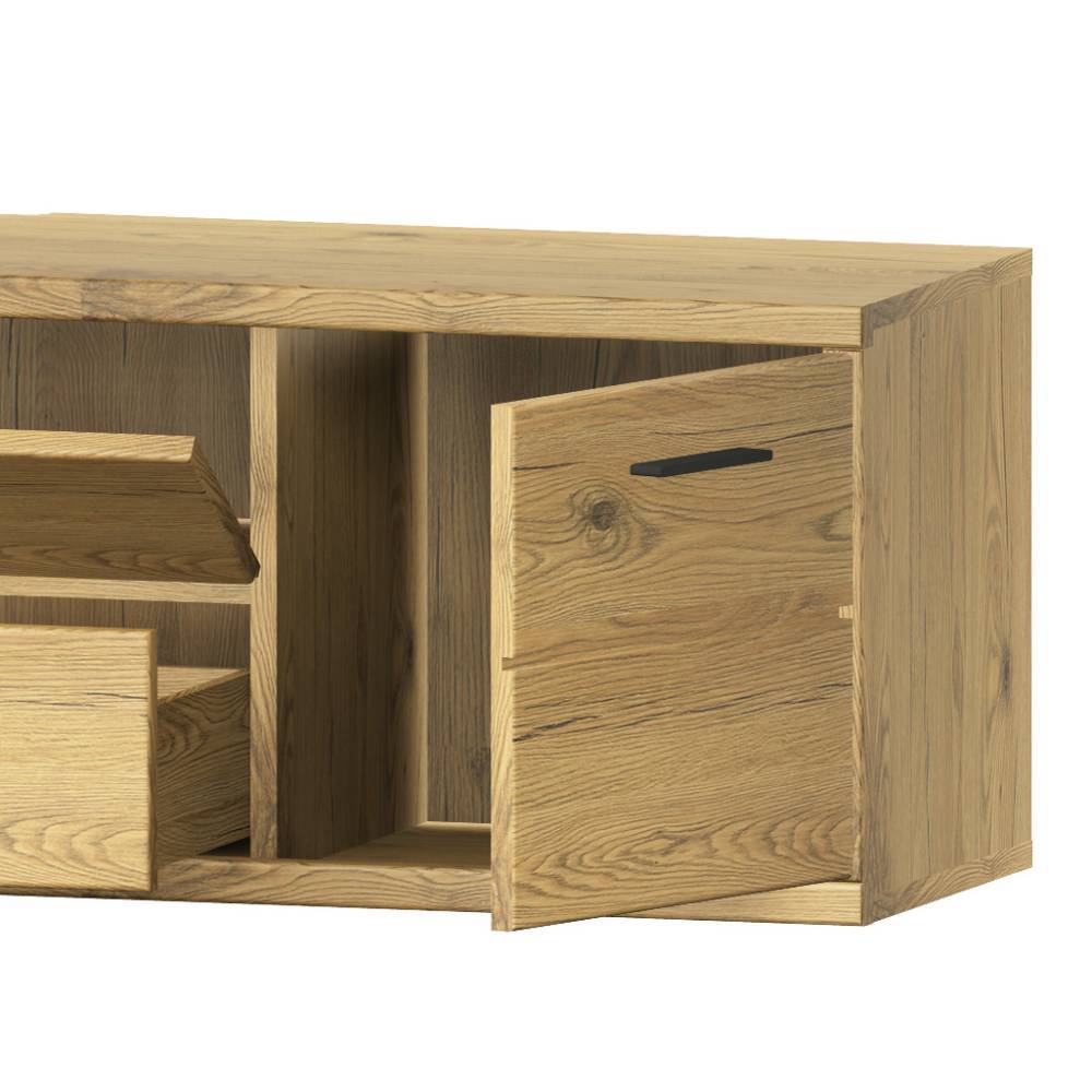 Wohnzimmer Anbauwand Ostoro in Wildeiche Bianco 206 cm hoch (dreiteilig)