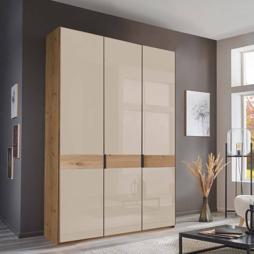 Drehtürenschrank Viramiru in Champagner & Eiche Bianco 149 cm breit