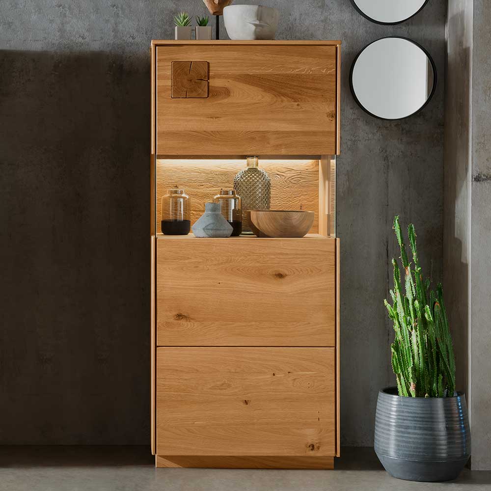 Highboard Vitrine Onitos aus Wildeiche Massivholz geölt