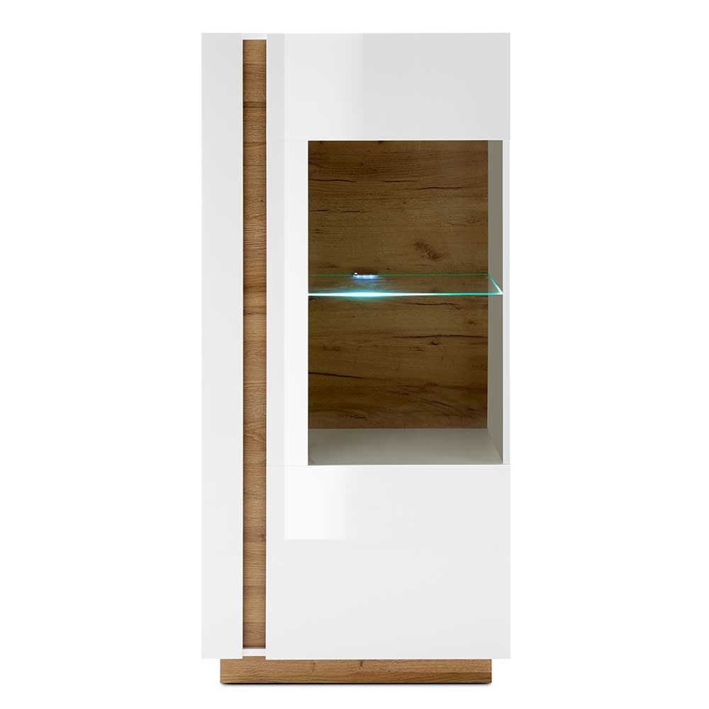 Vitrine Franvos im Skandi Design in Weiß und Wildeiche Optik