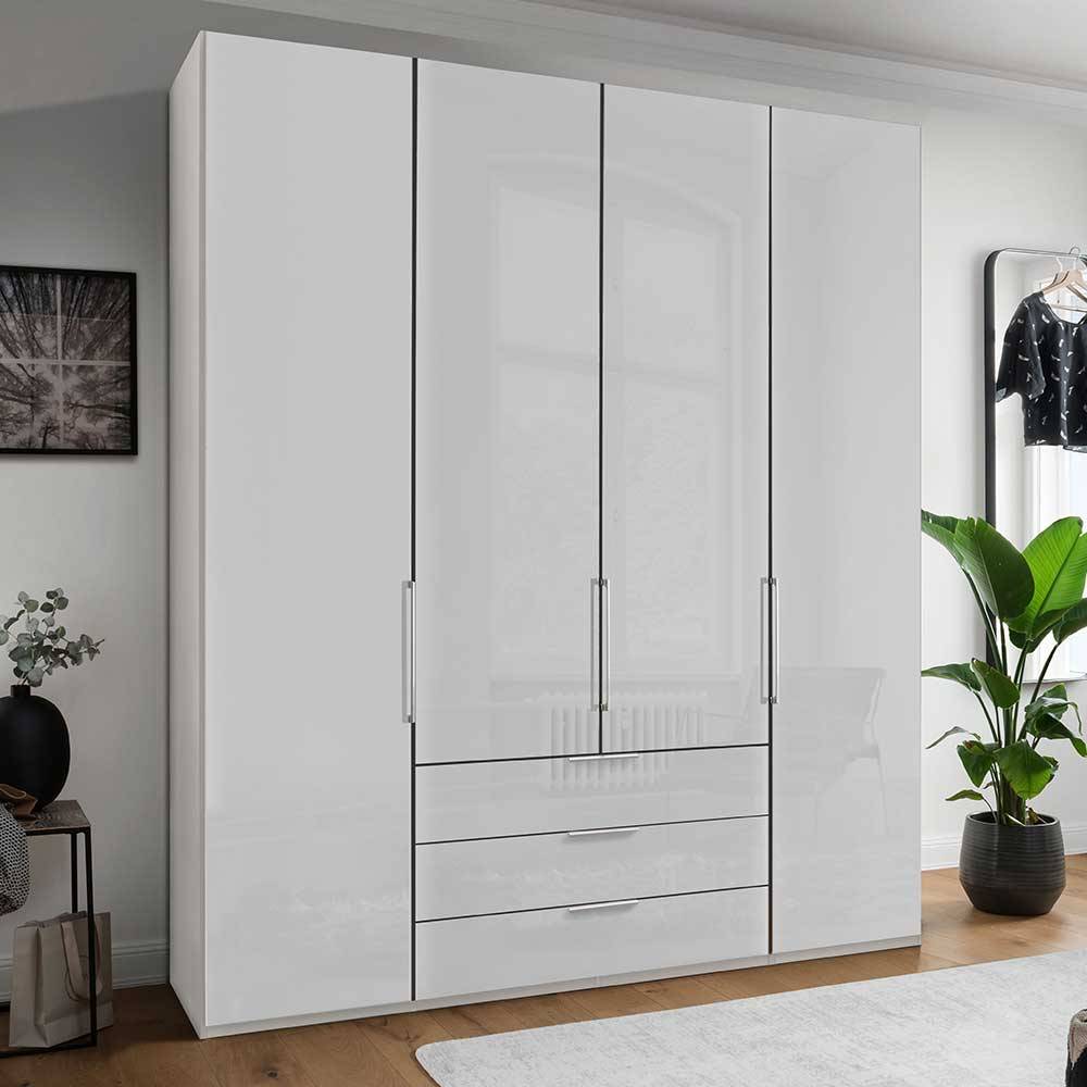 Schlafzimmerschrank Locoro in Weiß glasbeschichtet mit Soft Close