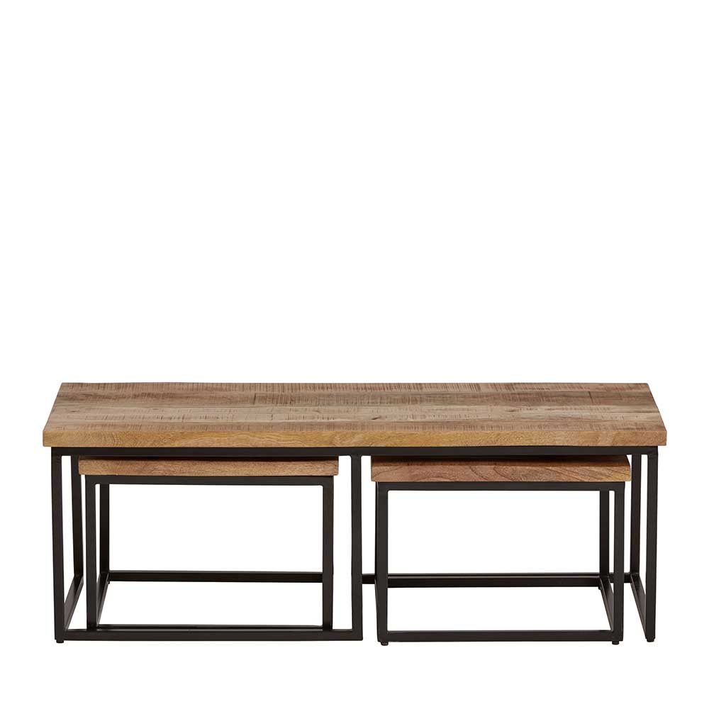Couchtisch Set 3-teilig Wyola aus Mangobaum Massivholz und Metall (dreiteilig)