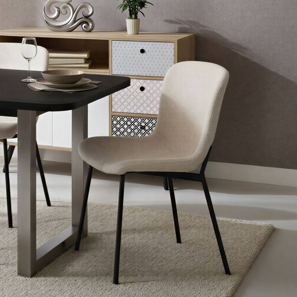 Polsterstuhl Esszimmer Adeira aus Boucle Stoff mit Gestell aus Metall (2er Set)
