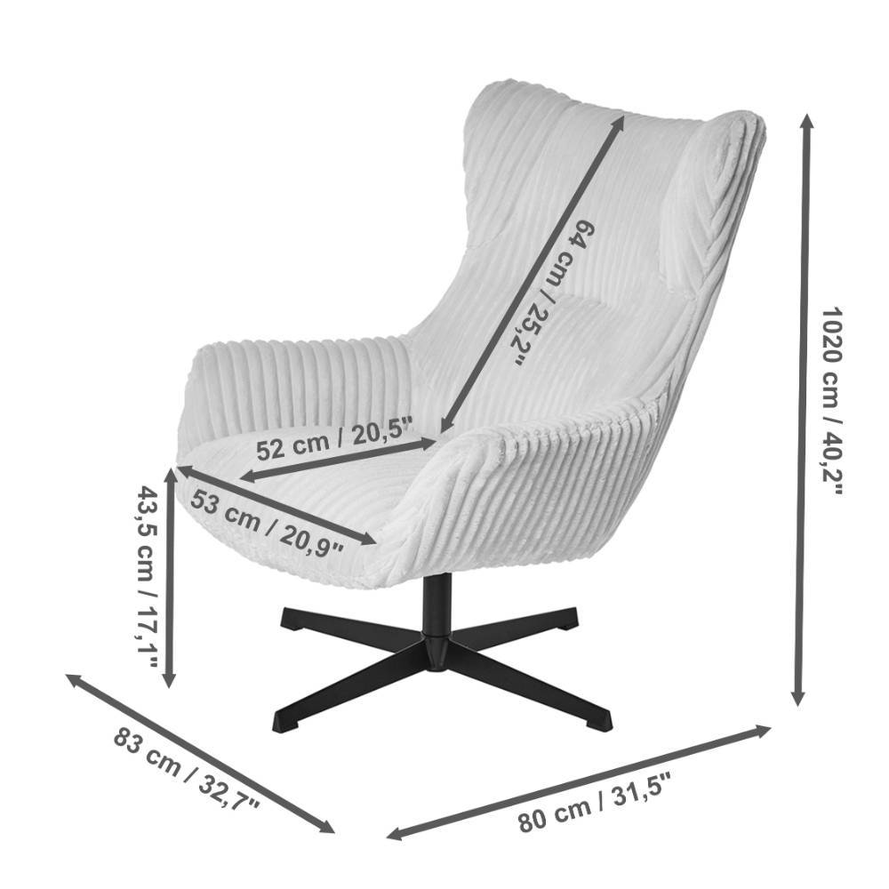 Ohrensessel Galadera aus Breitcord in modernem Design