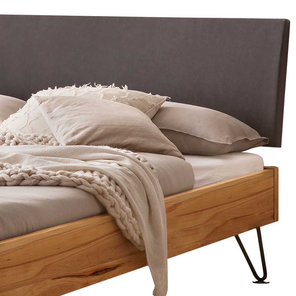 Massivholz Doppelbett Osiko in modernem Design aus Wildbuche und Stahl