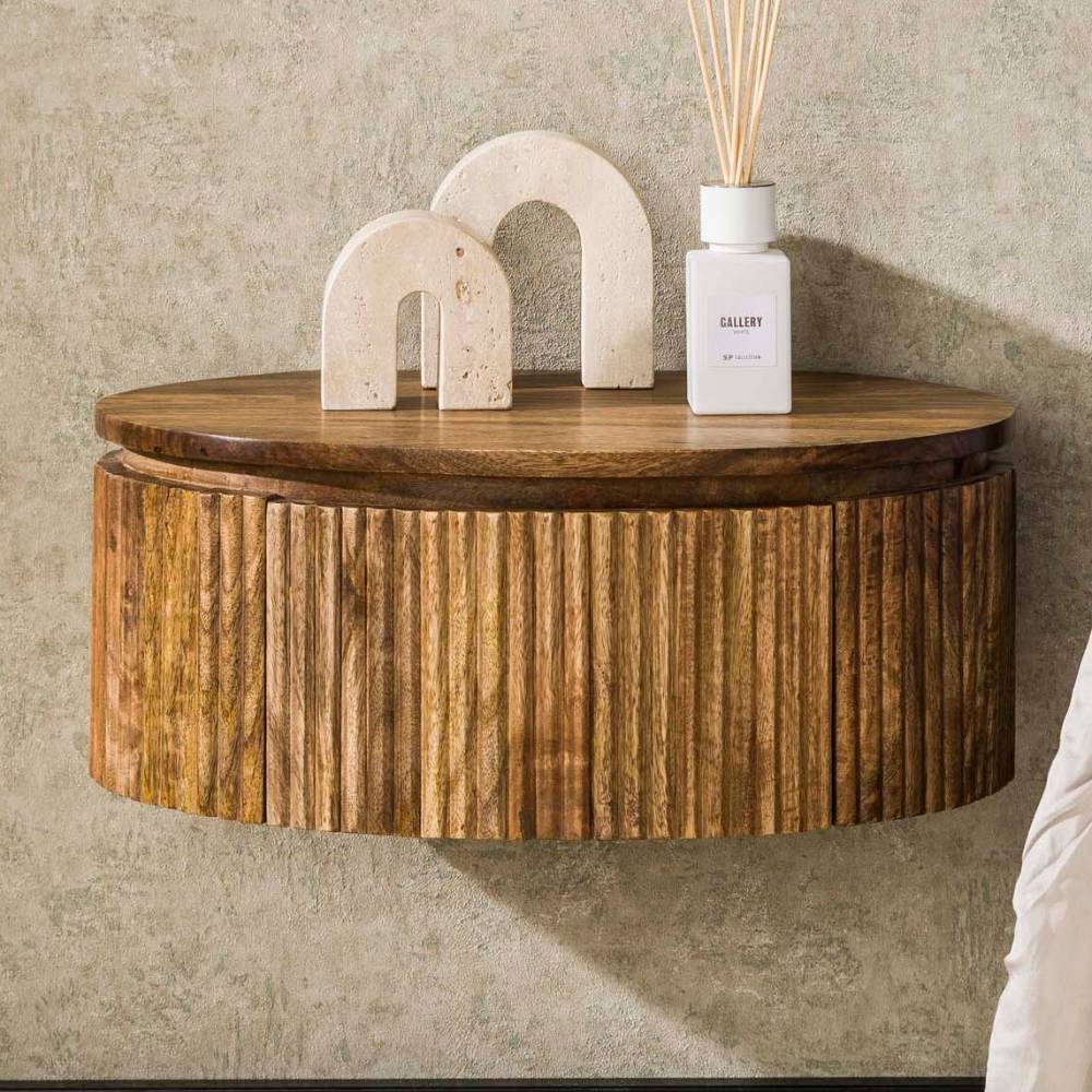 Nachttisch Sarojasia aus Mangobaum Massivholz für die Wandmontage