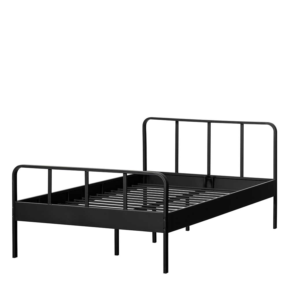 Schwarzes Metall Bett Volgan im Retrostil 42 cm Einstiegshöhe