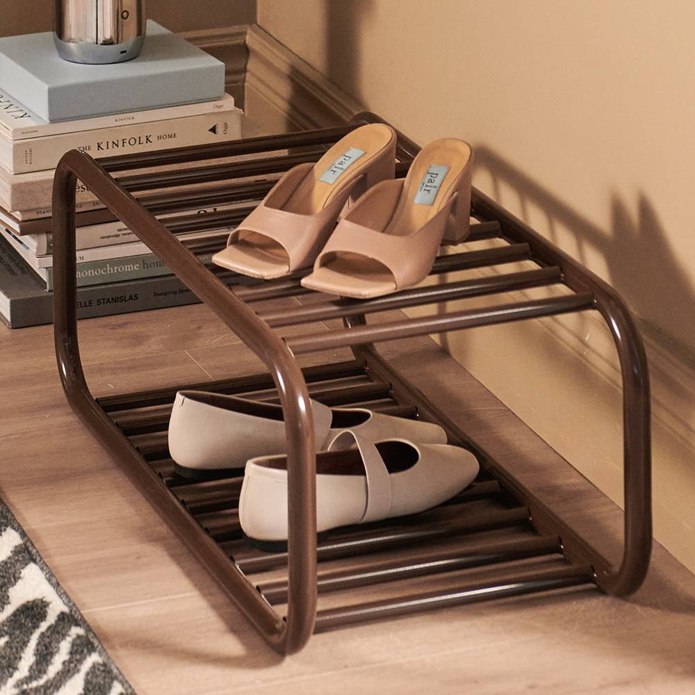 Metall Schuhregal Pulany in Braun mit zwei Schuhgittern