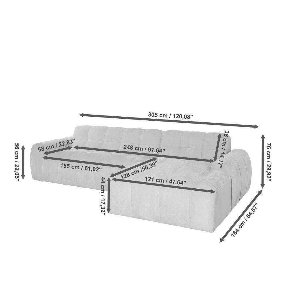 Ecksofa Freshing aus Boucle mit aufwendigen Steppungen