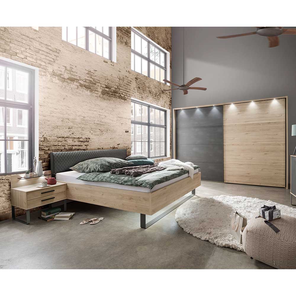 Komplettschlafzimmer Bruvena in Eichefarben und Dunkelgrau (vierteilig)