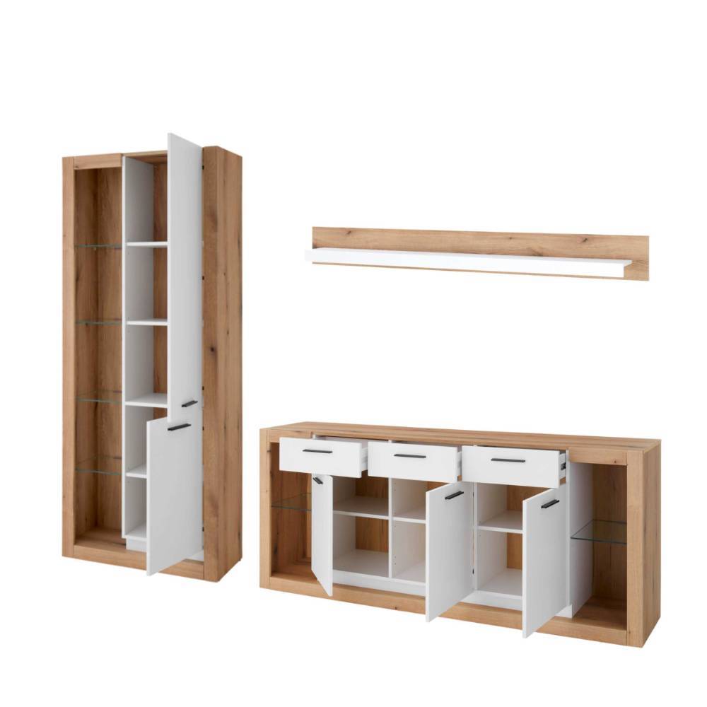 Wohnzimmer Anbauwand Asprecca in modernem Design 195 cm hoch (dreiteilig)