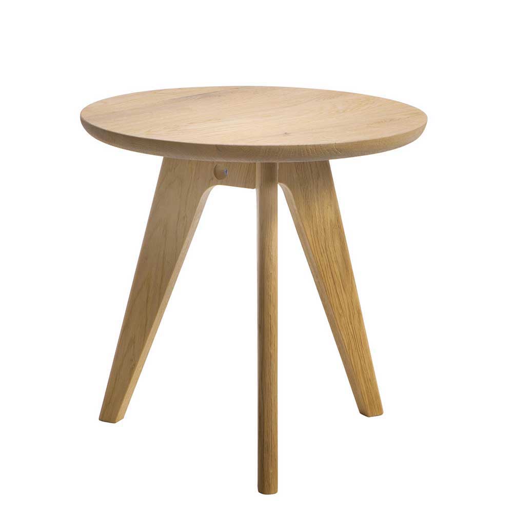 Stoffbett Beige Laan mit Vierfußgestell aus Holz in Eiche Bianco