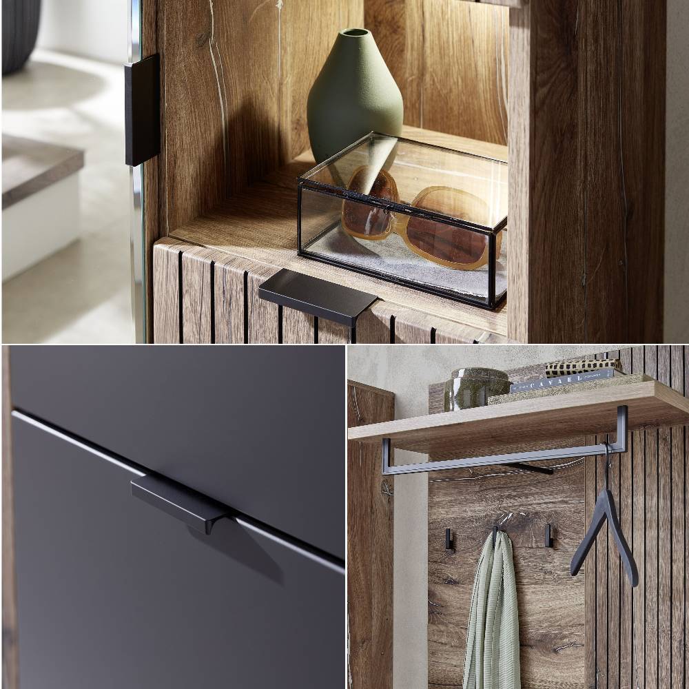 Komplett Garderobe Clusego mit LED Beleuchtung inklusive Sitzpolster (dreiteilig)