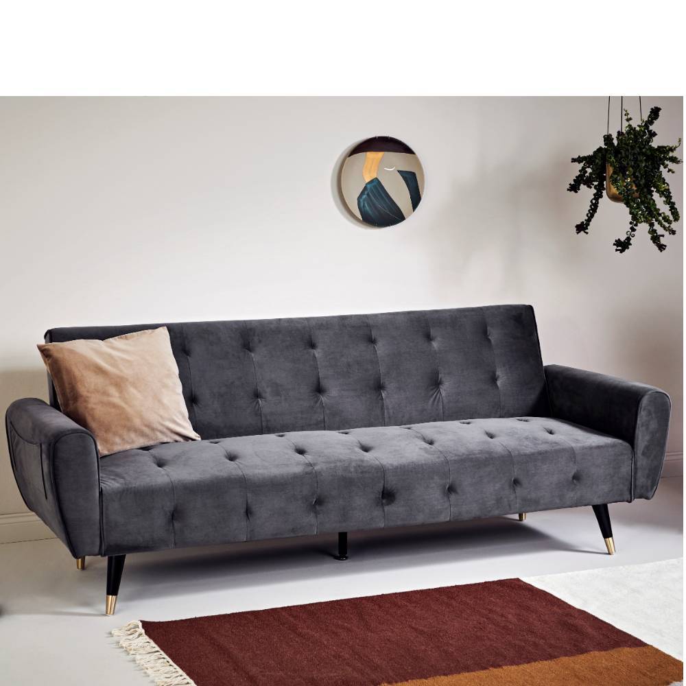 Schlafsofa Lessima in Grau mit aufwendigen Steppungen