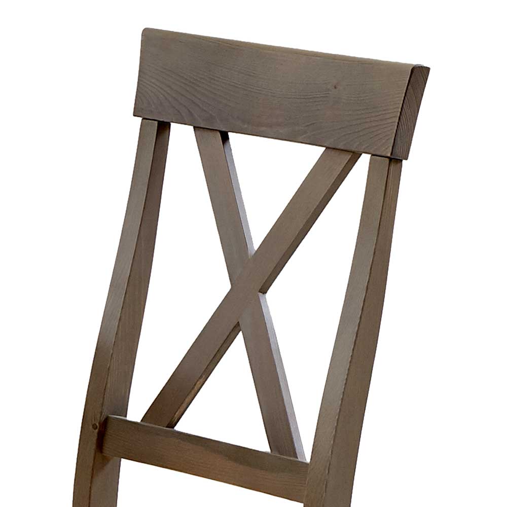 Holzstuhl Mangali in Grau massiv im Landhausstil (2er Set)