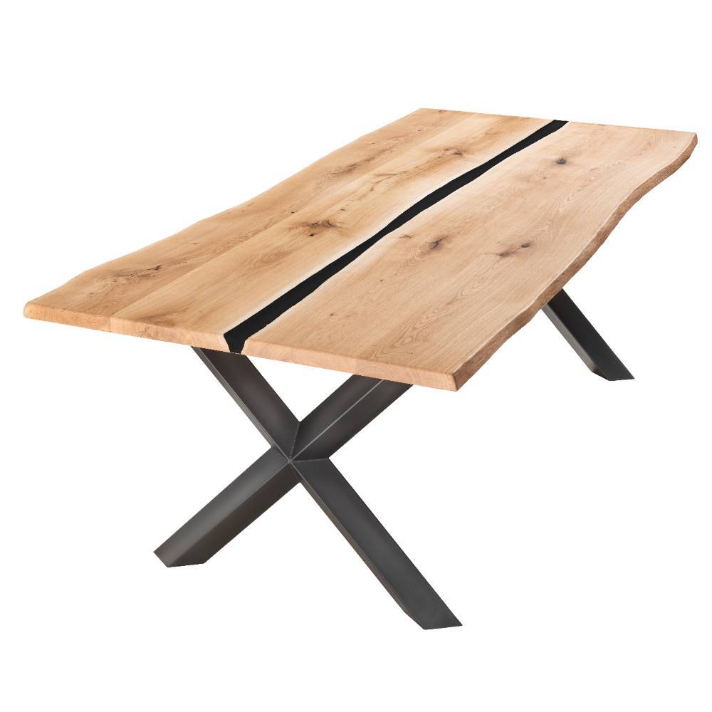 Esszimmer Tisch Viladeo aus Wildeiche Massivholz & Metall im Industrie Stil