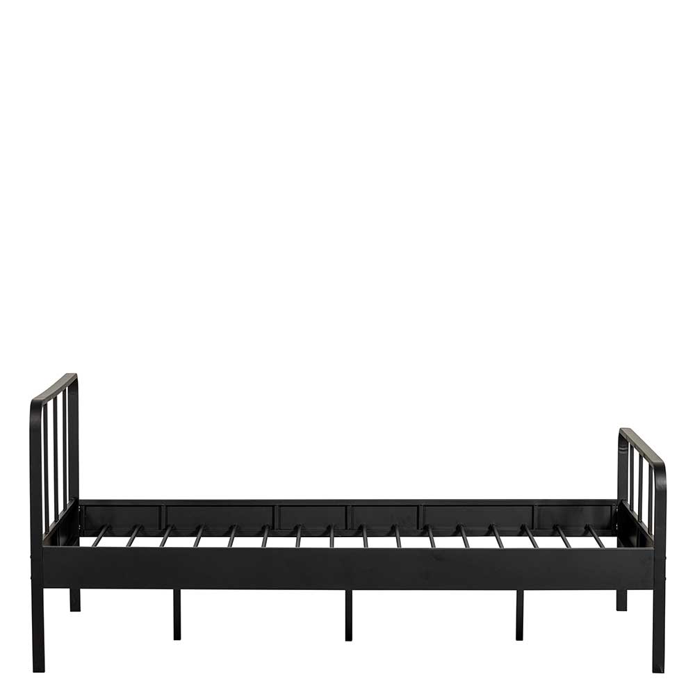 Schwarzes Metall Bett Volgan im Retrostil 42 cm Einstiegshöhe
