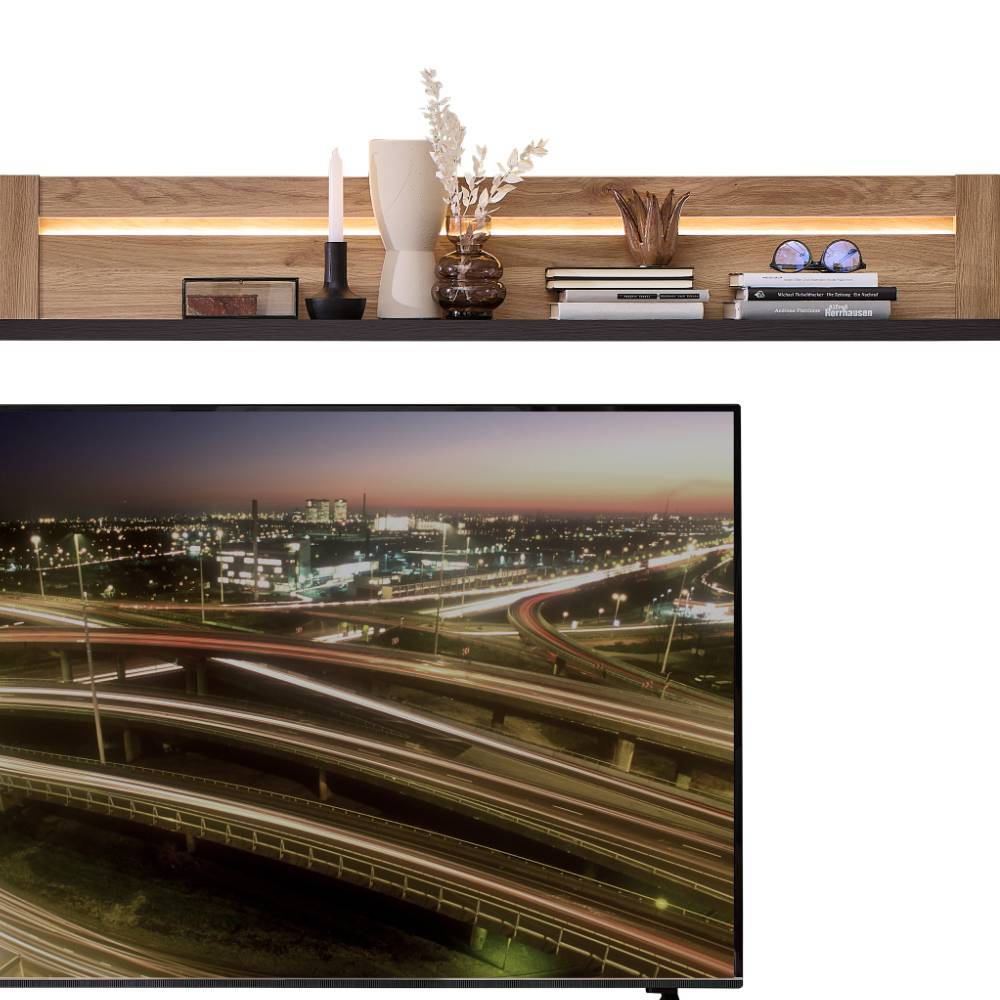 TV Wohnwand Helias mit LED Beleuchtung - Holzoptik foliert (dreiteilig)