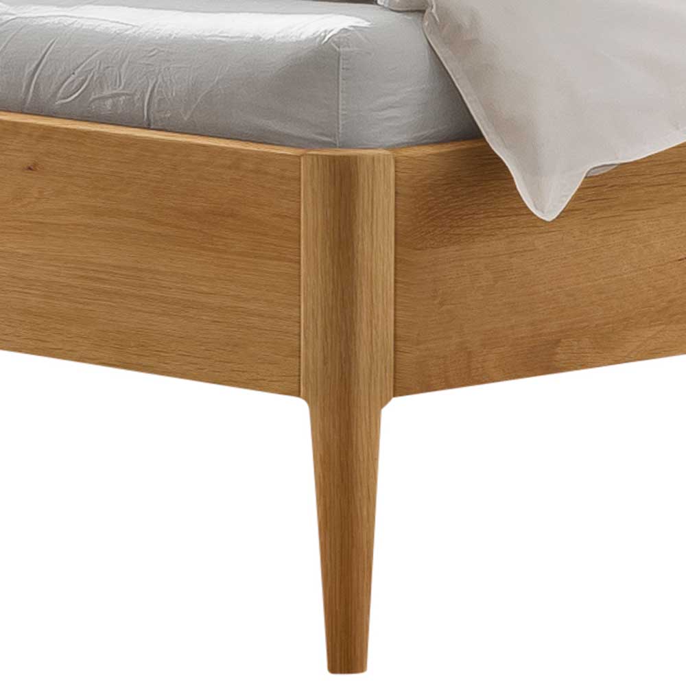 140x200 Bett Wildeiche Broziano mit Polsterkopfteil in Grau