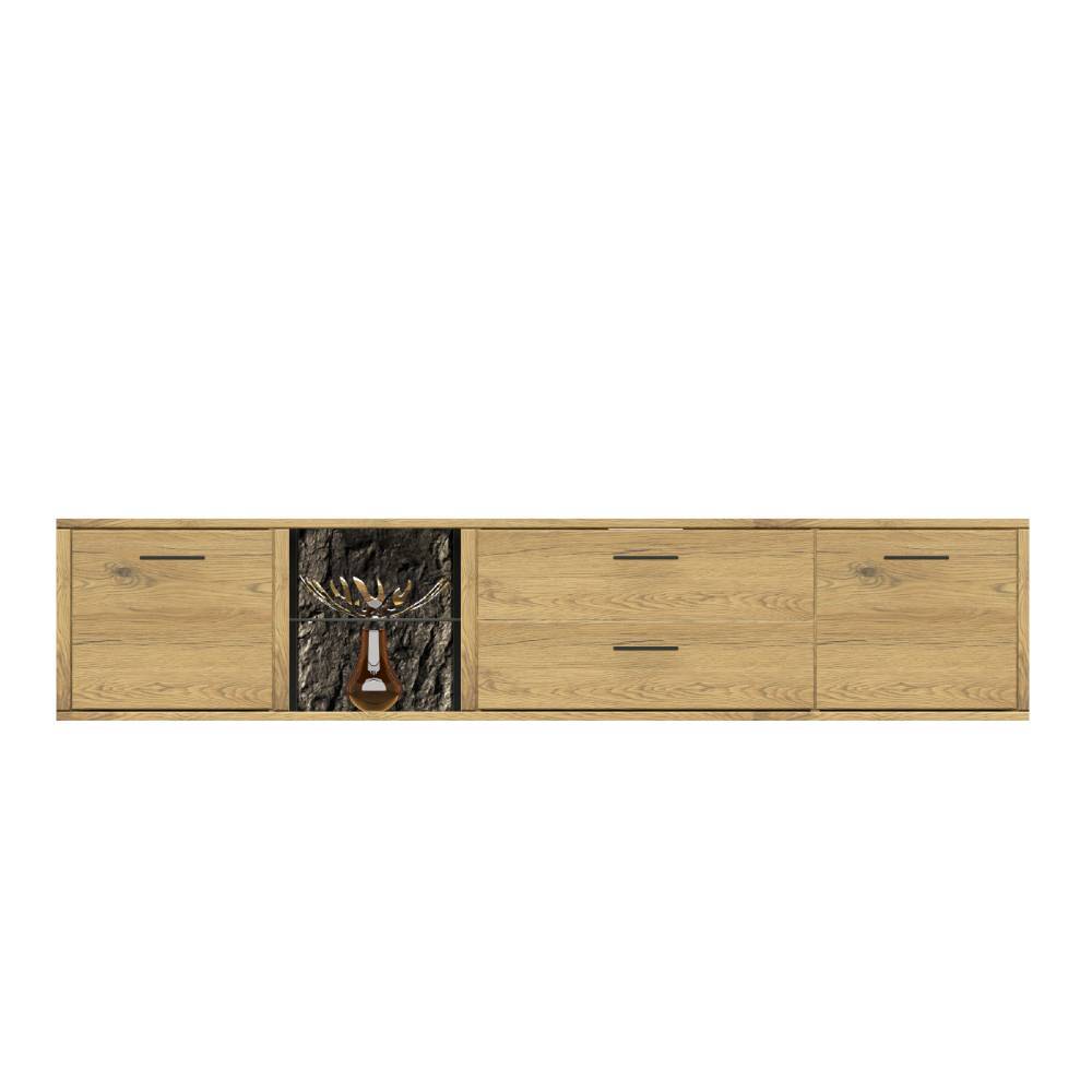 Wohnwand Echtholz Ostoro in Wildeiche Bianco 206 cm hoch (dreiteilig)