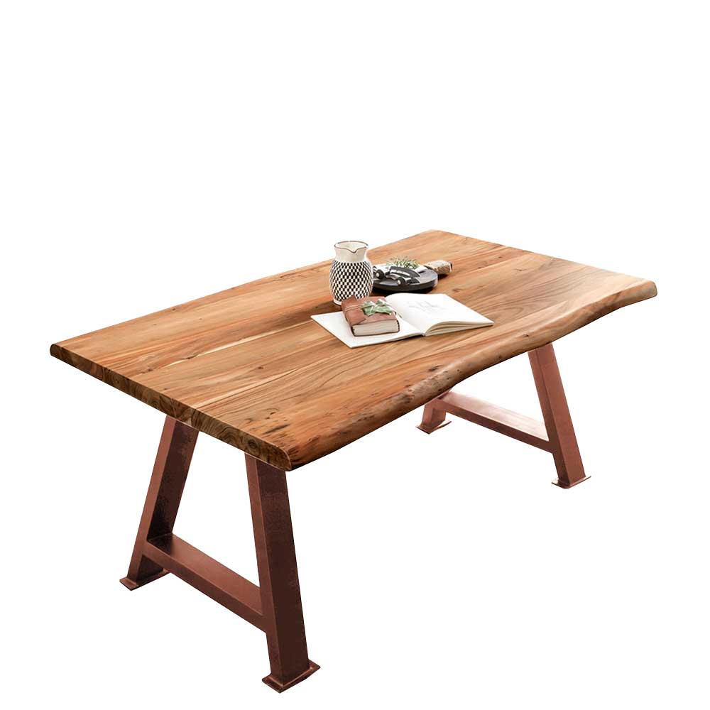 Tisch Olio mit Baumkante und Metallgestell in antik Braun