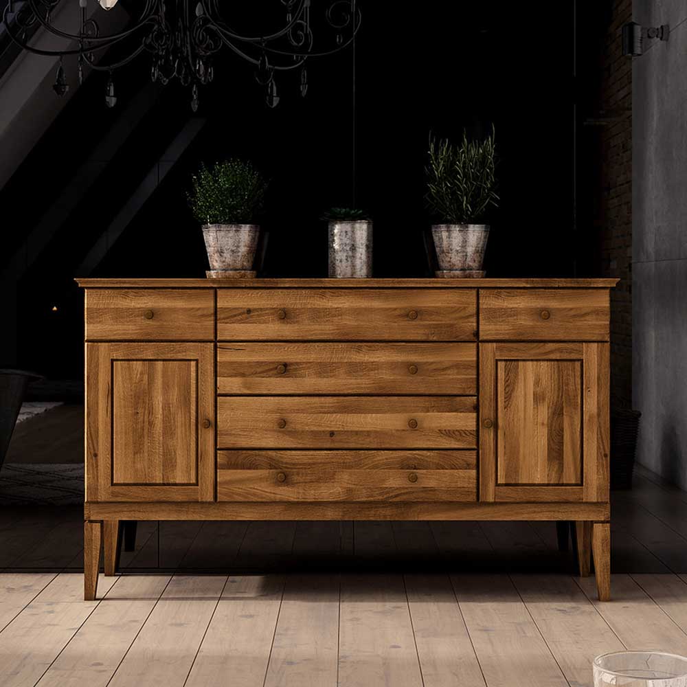 Wohnzimmer Sideboard Tyvoria aus Wildeiche Massivholz 100 cm hoch